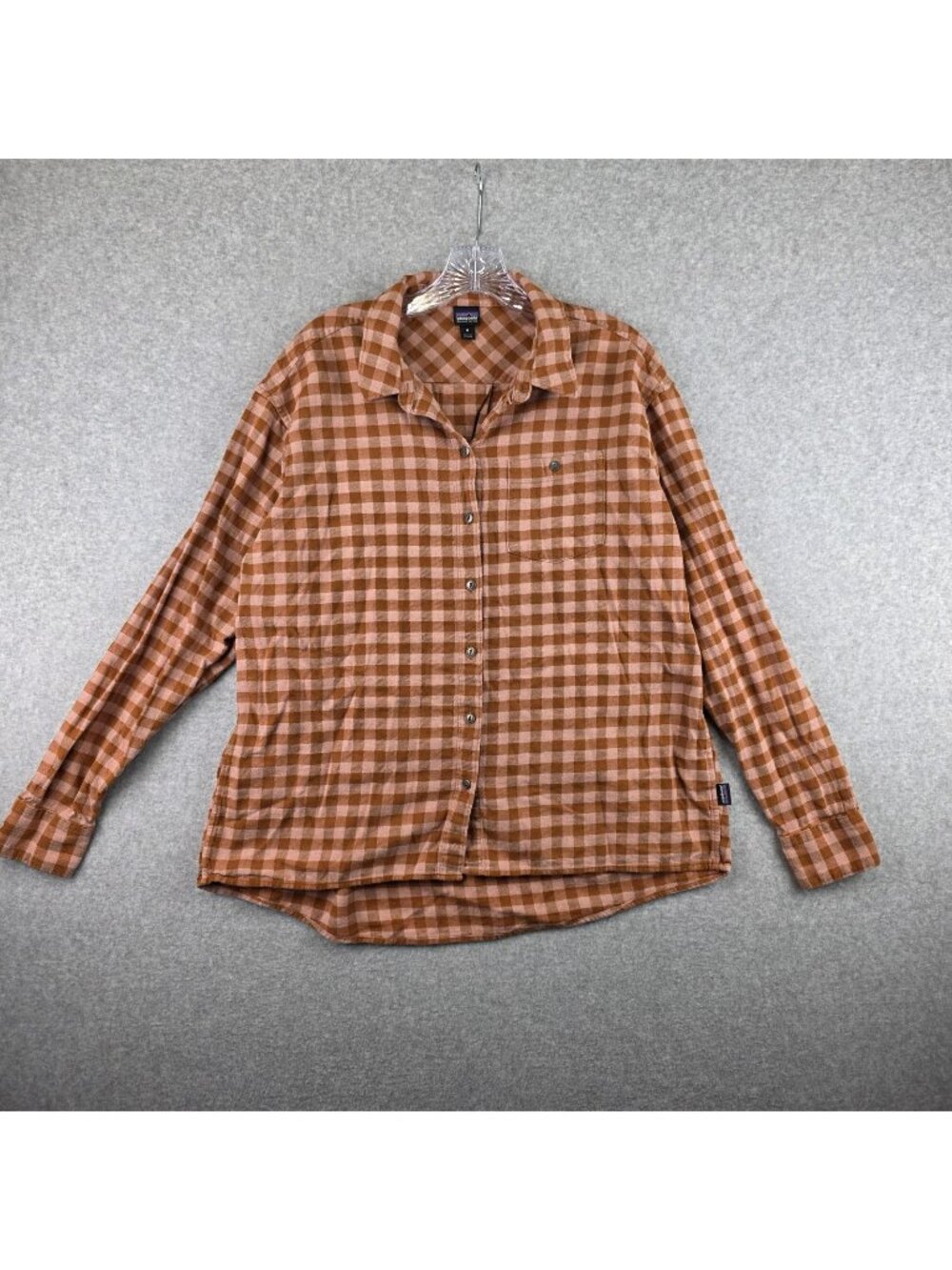 Patagonia Fjord Flannel Shirt Womens M Brown Plaid Organic Cotton Button Up